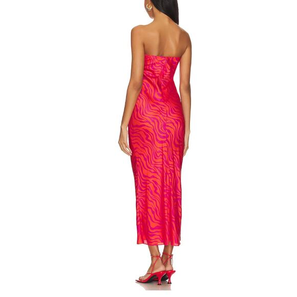 Lovers + Friends Red Strapless Midi Slip Dress Satin LARGE Resort Beach $208 NEW - Picture 3 of 8